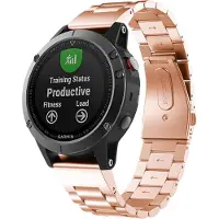 Shop4 - Garmin Fenix 5X Bandje (ook Plus) - Roestvrijstaal Rosé Goud