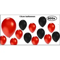 Themaparty 600x Mini ballon metallic Zwart en rood 5 inch(13cm)