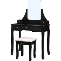 OEM MIRA Home - Make up tafel - Kaptafel met spiegel - 5 Lades - Kruk - Hout - Zwart - 80x40x137.5