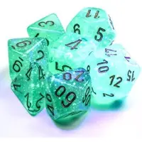 Chessex Borealis Polyhedral Lichtgroen/goud Lichtgevende Dobbelsteen Set (7 stuks)
