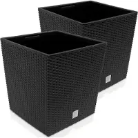 Deuba Wicker Blumentopf Rato Low 2er-Set Anthrazit 32x32x33cm