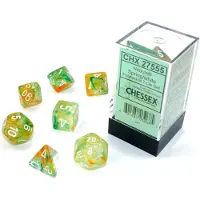 Chessex Nevel Lente/wit Lichtgevende Polydice Dobbelsteen Set (7 stuks)