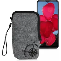 Kwmobile insteekhoesje voor smartphones L - 6,5" - Beschermhoes van vilt in zwart / lichtgrijs - Binnenmaat 16,5 x 8,9 cm