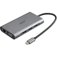 Acer HP.DSCAB.002 - 10In1 Type C Dongle - 3 x USB 3.0 1 x HDMI 1 x VGA 1 x Type C PD 1 x SD Cardreader 1 x TF Card Reader 1 x 1000M Ethernet 1 x Audio - Zilver
