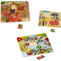 Playwood Knop puzzel bouwplaats-tram-garage u krijgt 3 assorti geleverd