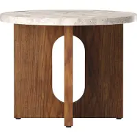 Audo Copenhagen Androgyne bijzettafel Ø50 cm walnoothouten onderstel Kunis Breccia-tafelblad