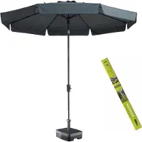 Madison Parasol rond grijs met voet en hoes! Flores 300 cm | Topkwaliteit ronde en kantelbare parasol