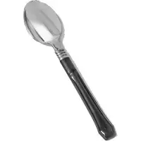 Essential Camping – 12x LEPELtjes ZILVEREN & ZWARTE PLASTIC BESTEK (kunststof), wasbaar – ± 16,5 cm