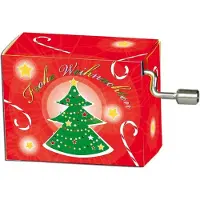 Fridolin Muziekdoosje kerst rood met kerstboom melodie O denneboom