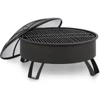 Blumfeldt 2-in-1 Vuurschaal - Ø 75 cm grill, Afneembaar vonkenscherm, Ø 68 cm grillrooster, FireView Concept, Poedergecoat staal, incl. pook en grillrooster, Stijl: Oreos, zwart