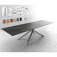 DELIFE Eettafel Edge 300x100cm Laminam keramiek bruin middenpoot kruis zilver