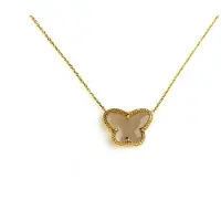 Sophie korte zilveren halsketting halssnoer collier geelgoud verguld Model Vlinder met bruine steen