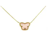 Sophie korte zilveren halsketting halssnoer collier geelgoud verguld Model Vlinder met roze steen