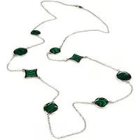 Sophie lange zilveren collier halsketting halssnoer gerhodineerd verguld Model Blossom met groene stenen