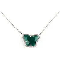 Sophie korte zilveren halsketting halssnoer collier gerhodineerd Model Vlinder met donker groene steen
