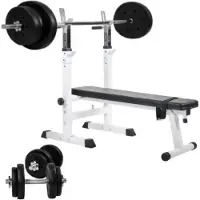 Gorilla Sports Verstelbare Halterbank Wit Met 70 kg Halterset Kunststof