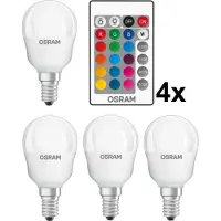 Osram 4 stuks | LED kogellamp 4.2W 250lm RGBW incl. afstandsbediening | E14 | Extra Warm Wit | 4.2 watt | 25.000 Branduren