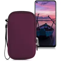 Kwmobile telefoontasje universeel geschikt voor L - 6,5" smartphones - 16,5 x 8,9 cm - Hoesje met rits en polslusje -In braam -