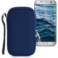 Kwmobile telefoontasje universeel geschikt voor L - 6,5" smartphones - 16,5 x 8,9 cm - Hoesje met rits en polslusje -In donkerblauw -