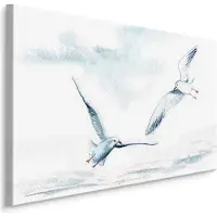 Karo-art Schilderij- Zeemeeuwen in olieverf (print op canvas), 4 maten, wit/blauw, Premium print