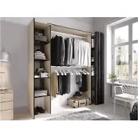 Vente-unique Verstelbare kledingkast DORIAN met gordijn - L110/180cm - Kleuren: Eik en antraciet