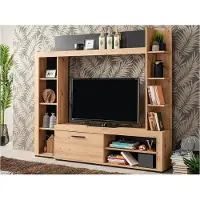 Vente-unique Tv-wand BALTIMORE - Met opbergruimte - Kleur: eiken en antraciet