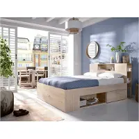 Vente-unique Bed met hoofdeinde, opbergruimte en lades - 160 x 200 cm - Eikenkleur - LEANDRE
