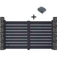 Vente-Unique.nl Gemotoriseerde antraciete poort in aluminium PRIMO - L300xH176cm + Motor RIVE