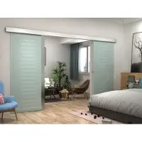 Vente-unique Dubbelwandige schuifdeur ASTANA - H205 x L166cm - Gehard glas