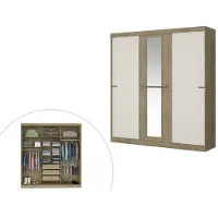 Vente-unique Kledingkast DIDDA II - 3 schuifdeuren - Met spiegel - L205cm -Eiken en ivoorkleur