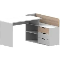 Vente-unique Hoekbureau DECLAN II - MDF - 3 lades & 2 nissen - Kleuren: Wit en eik