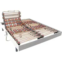 Vente-unique Handmatig verstelbare bedbodem met 2x28 contactplaatjes decoratief van wit hout DREAMEA - 2x80x200cm - motoren OKIN