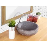 Vente-unique Badkamerwastafel van riviersteen STONE - Kleur grijs