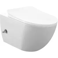 Creavit Design RimOff hangtoilet, wit, met taharet-/bidet-/douchetoiletfunctie en geïntegreerde warmwater-/koudwatermengkraan