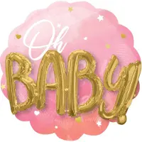 Amscan folieballon Oh Baby 28 x 71 cm roze/goud