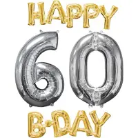 Amscan Folieballonpakket ‘Happy Birthday 60’ Goud Zilver