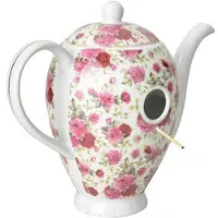 Esschert Design Vogelhuisje Theepot - Rood/roze rozen- Nestkastje - - Wit - FB283