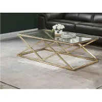 Vente-unique Salontafel CHARLOTTE - Gehard glas en staal - Goudkleurig