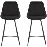 Vente-unique Set van 2 barkrukken MASURIE - Velours - Zwart