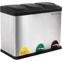 Songmics afvalbak voor de keuken, afvalbak, 45 liter, afvalbak met binnenbak, afvalscheidingssysteem, pedaalemmer van roestvrij staal, 3 x 15 liter, zilver-zwart