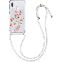 Kwmobile telefoonhoesje geschikt voor Samsung Galaxy A40 - Hoesje met telefoonkoord - Back cover voor smartphone - Case in poederroze / wit / transparant