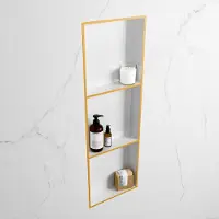 Mondiaz easy nis 89,5x29,5 cm in solid surface kleur ocher | talc. 3 vakken geschikt voor in- of opbouw