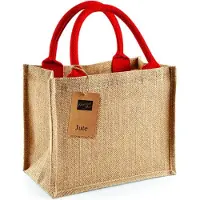 Westford Mill Jute Mini Gift Bag WM412 - NATURAL/BRIGHT RED - 26 x 22 x 14 cm