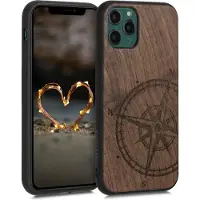 Kwmobile telefoonhoesje geschikt voorApple iPhone 11 Pro - Hoesje met bumper - hout - In donkerbruin Vintage Kompas design