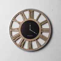 LW Collection Houten moderne ronde wandklok hout 60cm - Myrella Houten muurklok - Houten klok