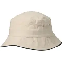 Myrtle beach Vissershoedje zandkleur met navy blue randje | bucket hat | zonnehoedje van katoen | L/XL