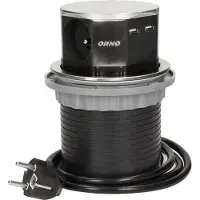 ORNO Pop-up stekkerdoos - Verdeelstekker 3 -voudig - Stekkerblok met twee USB-A laadpunten - RVS/INOX
