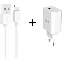 Hoco iPhone Lader - Premium USB Oplader inclusief lightning kabel van 1 Meter - Apple iPhone 13/ 12 / 11 PRO/ XS/ XR/ X/ iPhone 8/ 8 Plus/ iPhone SE/ etc. - Oplaadkabel en Adapter - wit