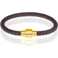 Memphis armband leer met edelstaal Donkerbruin Goud-24cm