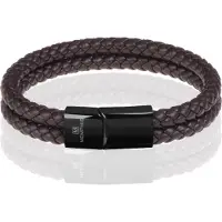 Memphis dubbele leren armband Donkerbruin Zwart-24cm